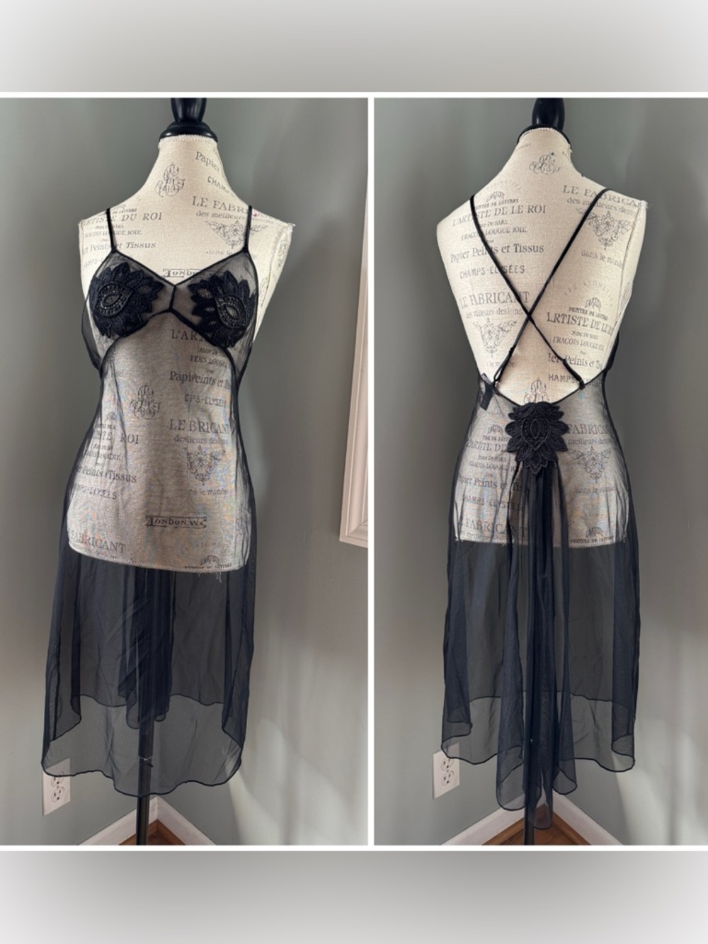Victoria’s Secret black mesh goth cross spaghetti strap floral gown‎  small